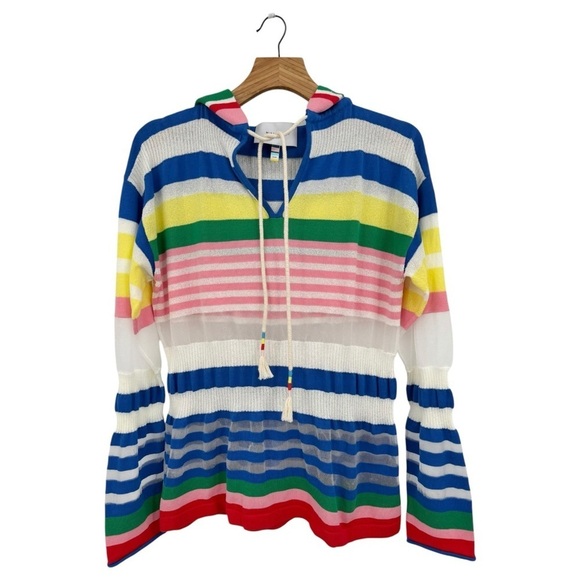 Mira Mikati Striped Cotton Blend Mixed Media Hoodie Sweater Size 40 or US 8 - Picture 4 of 14